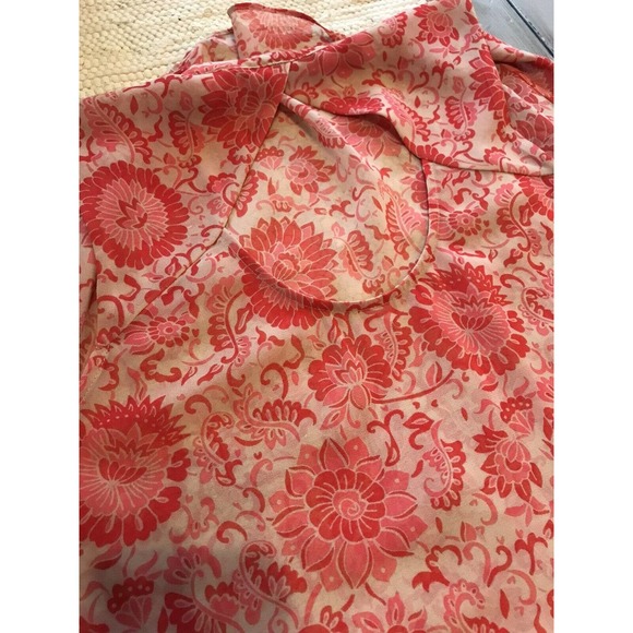 CAbi Vita Draped Open Back Pink Tan Floral Sheer Top Blouse 5037 Sz M - Picture 9 of 9